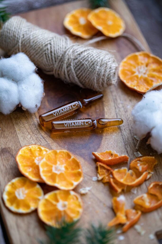 Vitamin C oil pipettes showcasing high-quality skincare for brightening and rejuvenating the skin